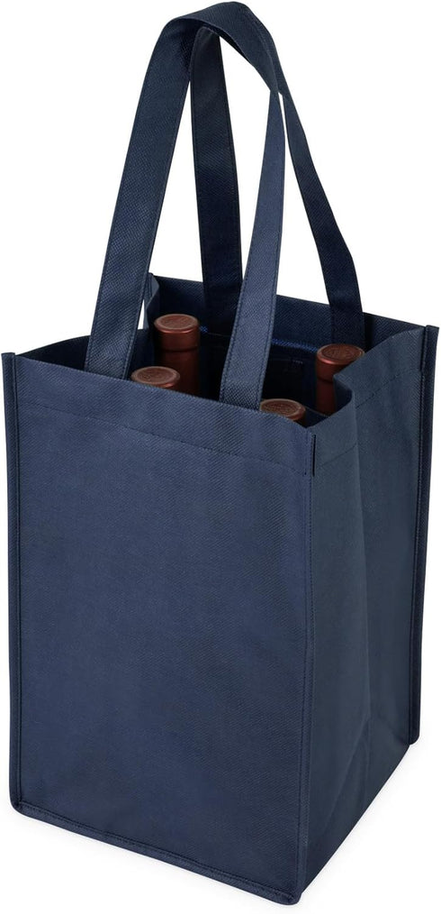 True Wine Tote Bag, 4 Bottle Wine Carrier, Wine Carrier Tote Bag with Dividers, Reusable Wine Bags, Wine Bottle Carrier Tote, Blue, Set of 1...