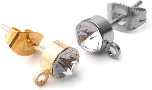 100pcs 5mm Rhinestone Earring Studs Hypoallergenic Earrings Posts with Loop and 100pcs Butterfly Earring Backs for DIY Earring Jewelry Making Supp...