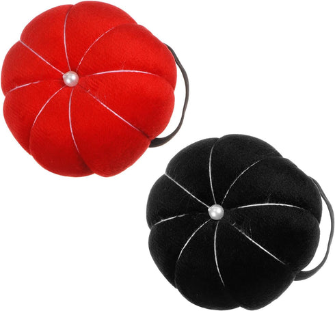 HARFINGTON 2pcs Velvet Wrist Pin Cushion Pumpkin Needle Sewing Pin Holder with Elastic Wrist Strap Fit All Wrist Sizes for Sewing Quilting Needlew...