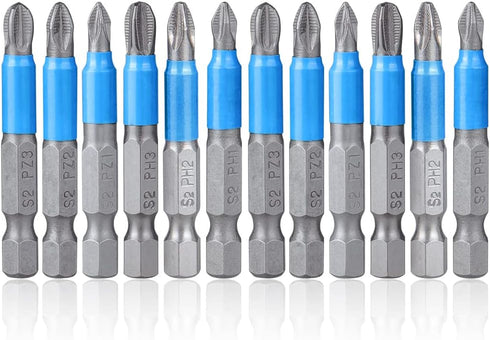 Mesee 12 Pieces 50mm Magnetic Cross Screwdriver Bit Set, 1/4" Hex Shank Anti-Slip Phillips Screwdriver Bits Woodworking Electric Hand Drill Tool A...