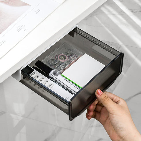 yuntop 1 Pcs Under Desk Drawer, Under Table Hidden Organizer, Plastic Self-adhesive Slide out Under Desk Storage Drawer for Office Dresser Home Sc...