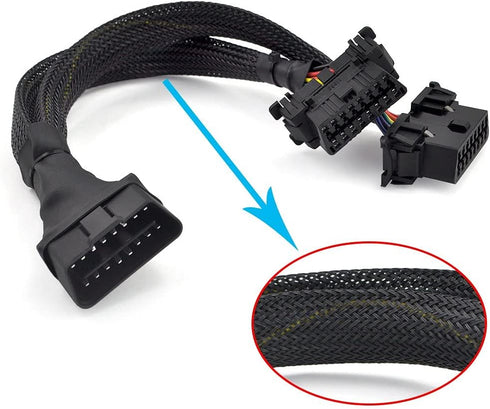 iKKEGOL 30cm 16 Pin OBD2 OBDII J1962 Y Cable Cord Splitter Extension 1x Male to 2X Female Braid Connector 12"...