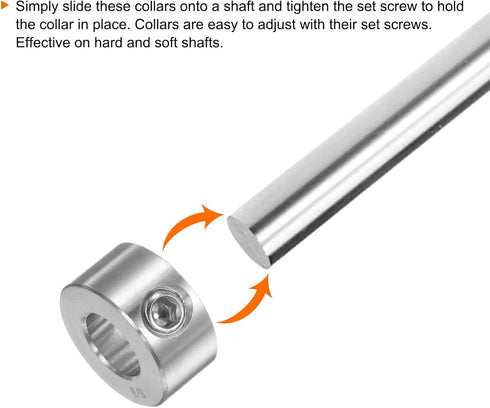 Shaft Collar 3/8" Bore 304 Stainless Steel Set Screw Shaft Collars, 3/4" OD, 3/8" Width, for Wheel Barrow Axle, Gearbox Assemblies, Machine Tools,...