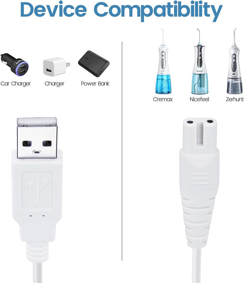 Charger Replacement for Mospro, Zerhunt, Cremax, Nicefeel Water Flosser, USB Charging Cord...