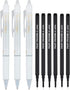 Pilot Frixion Erasable Pens 0.5 Ball Clicker Gel Ink Retractable Pen - Extra Fine Point - White Barrel - Black Ink - Pack Of 3 Pens And 2 Refills...