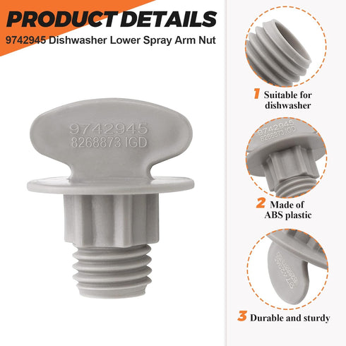 9742945 Dishwasher Lower Spray Arm Retainer Nut Fit for Whirlpool Kenmore Kitchen-Aid Dishwasher - Replace WP9742945 AP3044826 PS402230 747435 EA4...