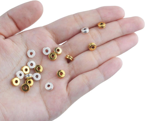 Metal Spacer Beads,200pcs Flat Round Disc Rondelle Spacer Beads Metal Rondelle Beads Spacers for Jewelry Making(6mm) - Silver and Golden...