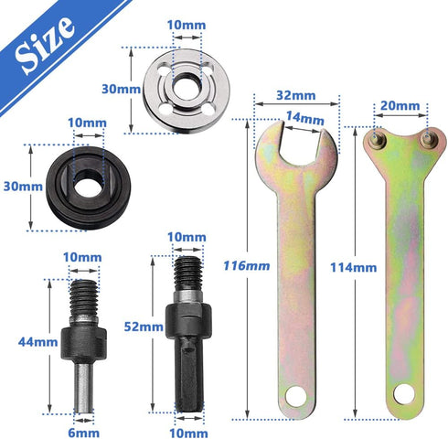 Mesee 6 in 1 Electric Drill Conversion Angle Grinder Adapter Connecting Rod Kit, 6mm & 10mm Arbor Mandrel Adapter with Spanner Variable Shaft Coup...