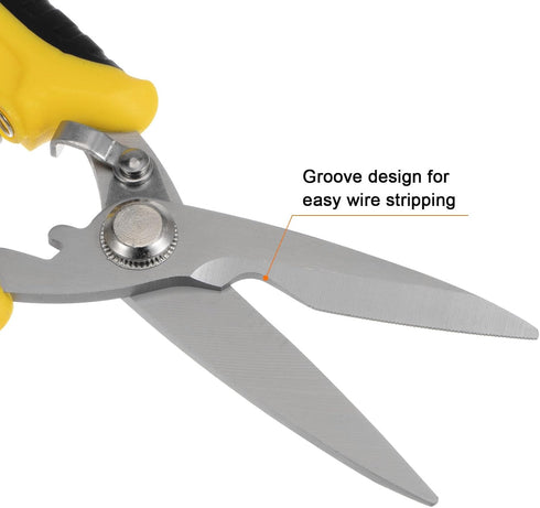 2pcs Industrial Scissors 8 Inch Multi-Purpose Shears Stainless Steel Blades with Black Yellow Handle for Cutting Thin Metal Copper Sheets...