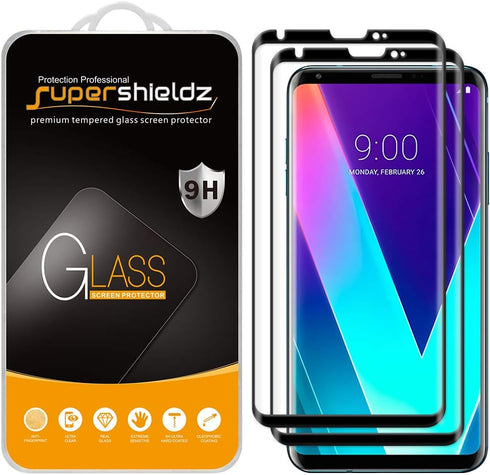 Supershieldz (2 Pack) Designed for LG V30 Tempered Glass Screen Protector, (Full Screen Coverage) (3D Curved Glass) Anti Scratch, Bubble Free (Bla...