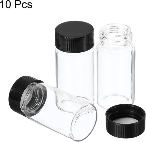 PATIKIL 20mL Reagent Media Bottle, 10 Pack Round Glass Storage Bottles Plastic Screw Cap for Lab Home, Clear...