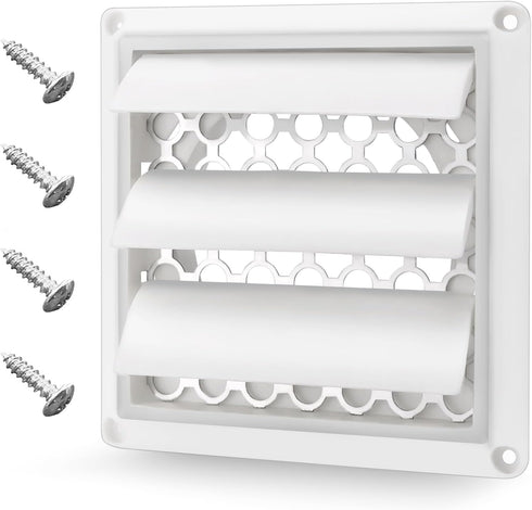 4" Louvered Dryer Vent Cover by Beaquicy - Outdoor White Exhaust Cap with Aluminum Built-in Pest Guard Screen & Screws for 4 Inch Opening Hood Duc...