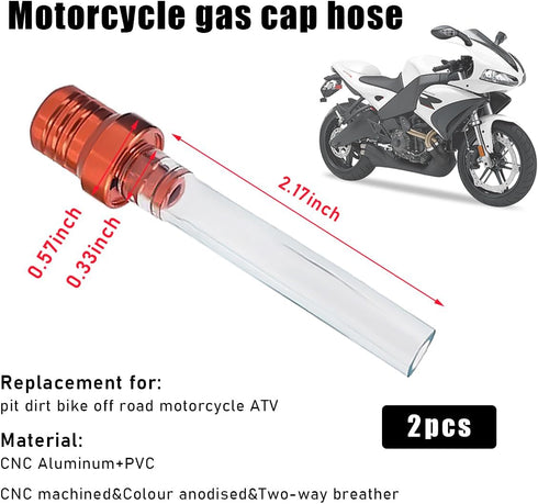 2 PCS Breather Hose Gas Fuel Tank Cap, CNC Two Way Tank Valve Vent Tube with Aluminum Cap, Fuel Gas Cap Vent Tube Breather, ATV Off-Road Motorcycl...