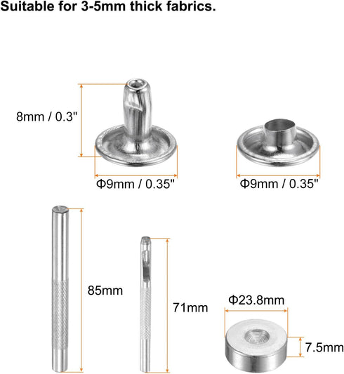 HARFINGTON 200 Sets Leather Rivets 9mm x 8mm Metal Double Cap Rivet Snaps Studs Fasteners with 3pcs Setting Tools Rivets for Leather Craft DIY Rep...