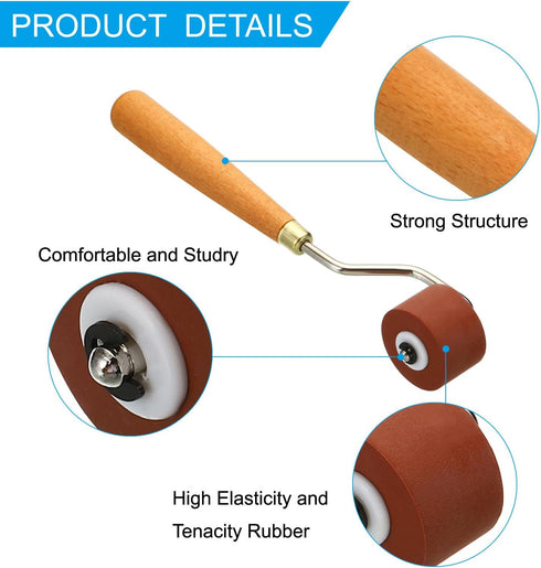 PATIKIL 0.8 Inch Rubber Roller Brayer, Anti Skid Hard Rubber Roller Tools for Wallpaper Art Craft Printing Printmaking Ink Stamping Tape Construct...