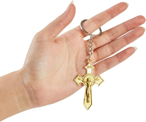 Juvale 24 Pack Christian Cross Keychains, Bulk Religious Key Holders for First Communion, Easter, Baptism, Funeral Favors for Guests (Silver, Gold...