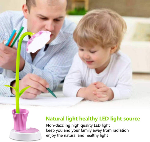 Desk Lamp for Kids Sunflower LED Charging Table Lamp Support Eye Protection Small Desk Folding for Reading,Study and Office, Adjustable Brightness...