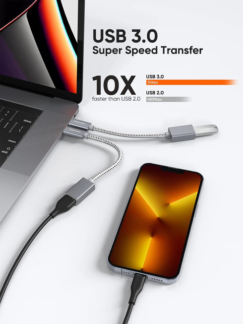 CableCreation 2-Pack USB3.1 USB Female to USB C Adapter 0.5FT/0.15m, USB C to USB A Female Adapter, Braided OTG 5Gbps Data, USB A to C Cable for M...