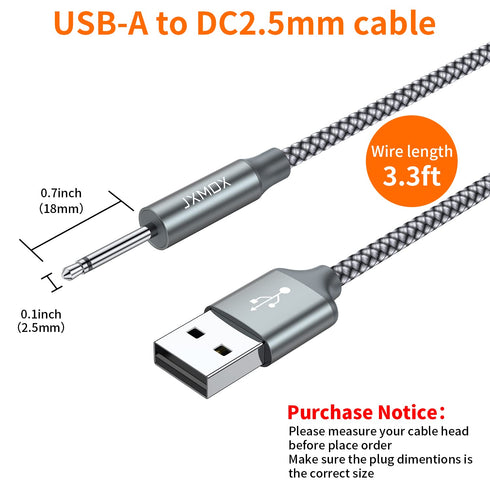 JXMOX USB Charger Cord 2.5mm, (2-Pack 3ft) Replacement DC Charging Cable (Grey)......