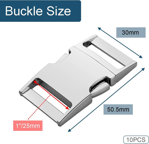 CooBigo 10 Pack Bulk Dog Collar Hardware Metal Buckle 1 inch Webbing Backpack Buckle Replacement Backpack Strap Kit Prong Collar Clip Buckles(Silv...