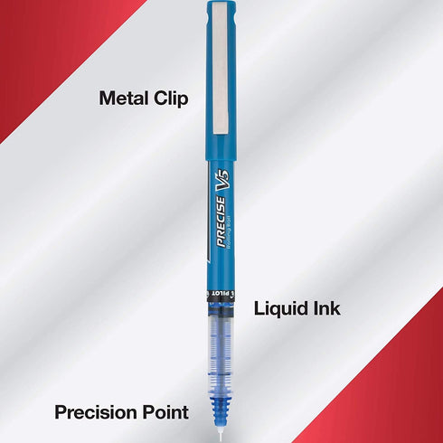 Pilot, Precise V5, Capped Liquid Ink Rolling Ball Pens, Extra Fine Point 0.5 mm, Blue, Pack of 8...