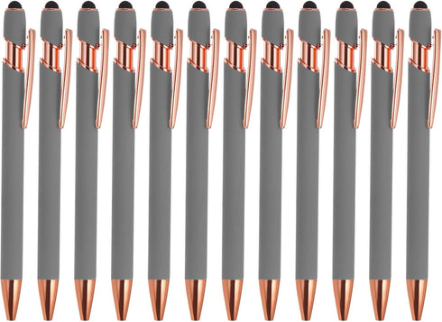 PATIKIL Ballpoint Pen with Stylus Tip, 12 Pack 2 in 1 Metal Pen Black Ink 1.0mm Medium Point Stylus Pen for Touch Screens Style 2, Gray......