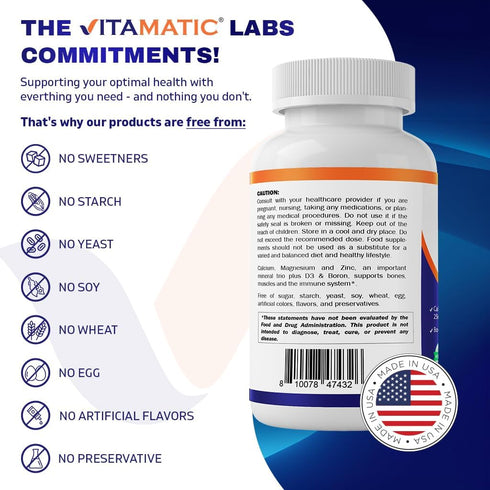 Vitamatic Calcium Magnesium Zinc D3 Boron | 365 Coated Tablets Supplement | Calcium 1200 mg, Magnesium 420mg, Zinc 25mg, Vitamin D3 1000 IU, Boron...