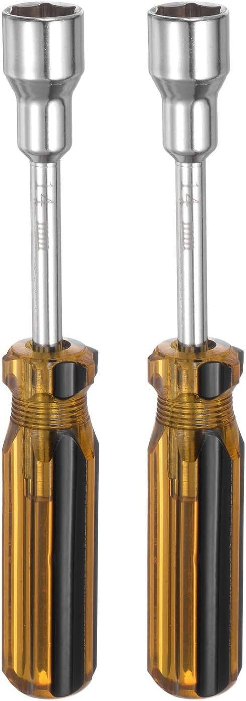 2pcs Metric Hex Nut Screwdriver 14mm Carbon Steel Ergonomic PVC Grip Non-Magnetic Socket Wrench Screwdriver Hand Tool for Automotive Maintenance H...