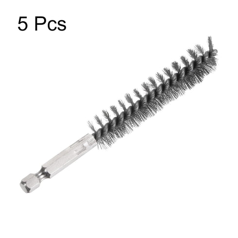 5Pcs Bore Brush Stainless Steel 15mm Dia Cleaning Twisted Wire Brush Tube Pipe Cleaner with Handle 1/4 Inch Hex Shank for Tubes, Ports, Bearings...