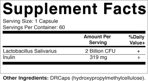 Vitamatic Lactobacillus Salivarius 2 Billion per DR Capsule - 60 Count - Digestive Support - Made with Prebiotic Inulin Fiber (1 Bottle)...