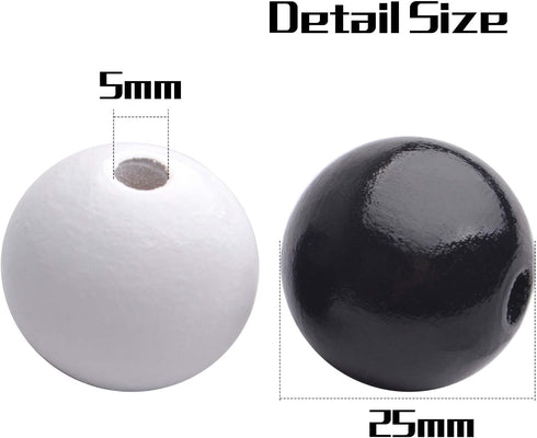 Aylifu Round Wood Beads, 50pcs 25mm Natural Round Wooden Beads Small Hole Wood Loose Beads Smooth Painted Spacer Loose Beading Supplies for Neckla...