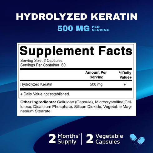 Vitamatic Hydrolyzed Keratin 500mg per Serving - 120 Vegetarian Capsules - Keratin Supplements for Healthy Hair Skin & Nails for Adults...