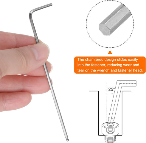 4pcs Ball End Hex Key Wrench 2mm L-Shape Extra Long Arm Hexagon Metric Wrenches Chrome Vanadium Steel Repairing Tool for Home Repair...