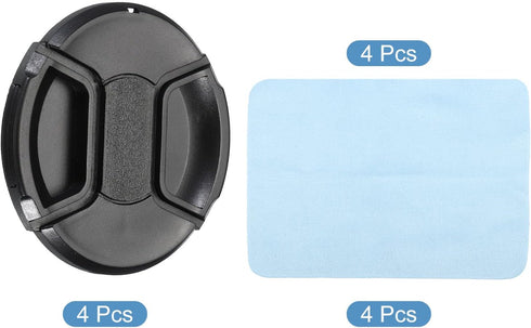 PATIKIL Camera Lens Cap, 4 Pack Center Pinch Front Lens Cover with Cap String/Microfiber Cleaning Cloth for 82mm Thread Universal DSLR Lenses for ...