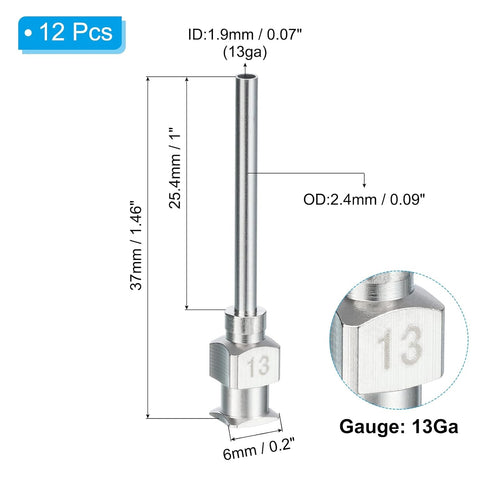 PATIKIL 13Ga x 1 Inch Stainless Steel Dispensing Needle Tips, 12Pcs Metal Glue Needle Tube Blunt Tips Luer Lock for Thick Glue Ink Lab, Silver...