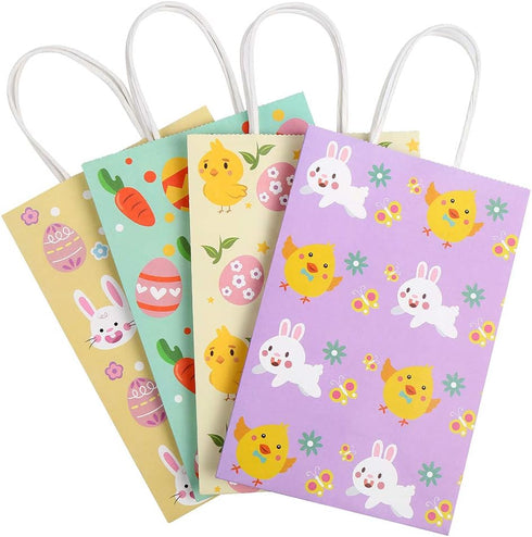 CCINEE 12PCS Easter Gift Bags,Bunny Kraft Paper Treat Bags with Handles Egg Chick Candy Bag for Kids Party Gift Wrapping...