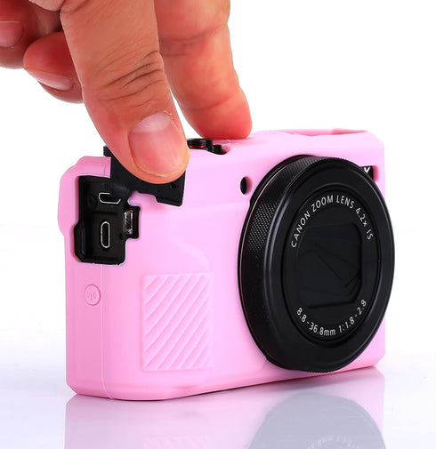 G7X Camera Silicone Case Ultra-Thin Lightweight Rubber Soft Bag Cover for Canon PowerShot G7X Mark III + Microfiber Cloth (Pink)...