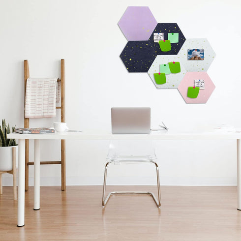 PATIKIL Hexagon Felt Board Tiles, 4 Pack Self Adhesive Moon Wall Pin Bulletin Board with Push Pins for Photos Memos Home Office Decor, Purple...