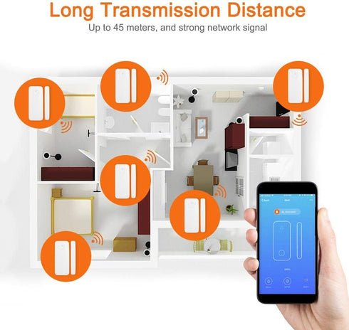 Smart Door&Window Sensor Alarm Compatible with and Google Home Tuya 45m 2.4g Control by app for Home Security...
