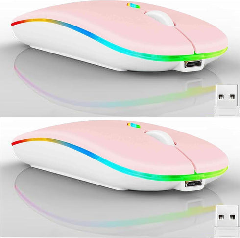 2 Pack Wireless Bluetooth Mouse,LED Dual Mode Rechargeable Silent Slim Laptop Mouse,Portable(BT5.2+USB Receiver) Dual Mode Computer Mice,for Lapto...