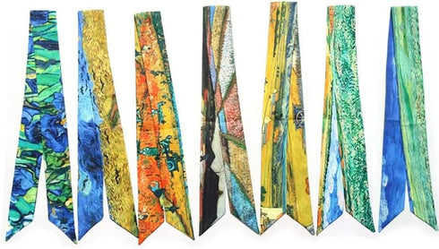 7Pcs Bag Handbag Scarf Handle Wrap Ribbon Scarf Purse Scarf for Women (Van Gogh series)...