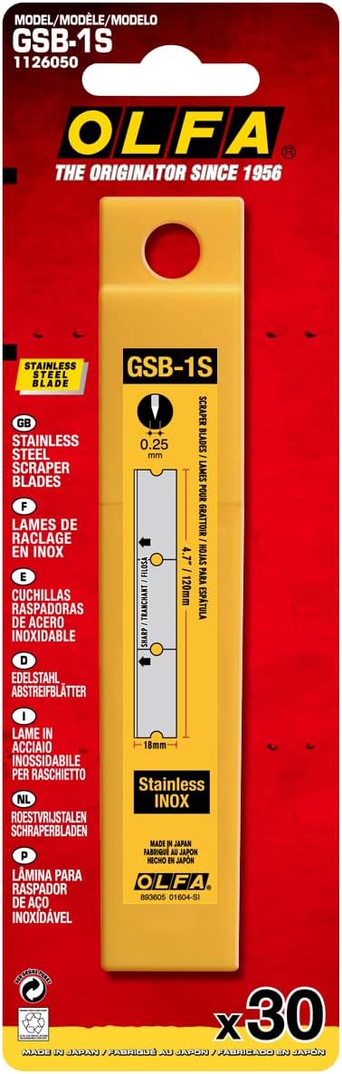 OLFA 120mm Stainless Steel Razor Scraper Blades, 30 Blades (GSB-1S) - 120mm Heavy Duty Replacement Razor Scraper Blades for Glass, Roofing, Paint,...