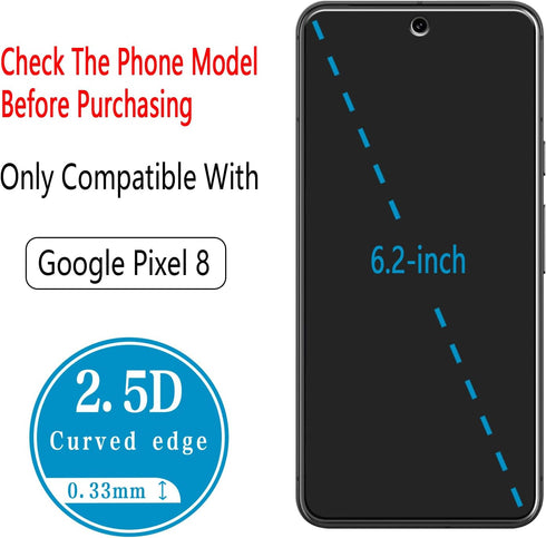 by HPTech (2 Pack) Designed for Google Pixel 8 Tempered Glass Screen Protector, Support Fingerprint Reader, Anti Scratch, Bubble Free......
