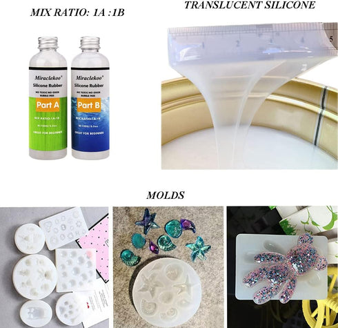Silicone Mold Making Kit Liquid Silicone Rubber 15A Platinum Silicone Translucent Mold Making Silicone for Casting Resin Molds, Silicone Molds (7 ...