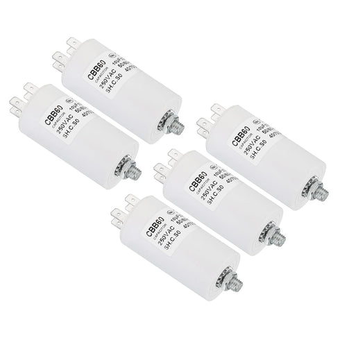 PATIKIL 10uf CBB60 Run Capacitor,5Pcs AC 250V 4 Pins 50/60Hz Cylinder Bottom with M8 Screw for Washing Machine,Cleaning Machine Pump Motor Star...