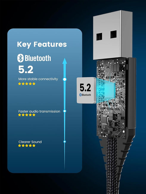 Bluetooth Aux Adapter for Car, USB Aux Bluetooth 5.2 Receiver with 3.5mm Jack Kit, Handsfree Calling, Music Streaming, Compatible with Trucks, Veh...