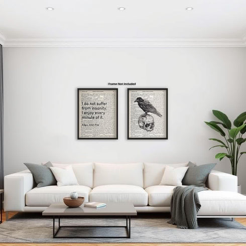 Posterizer 2 pcs-Edgar Allan Poe-Skull and raven Dictionary Print-Quotes-Retro Art-Gift for Steampunk or Goth Fans-- unframed wall art...