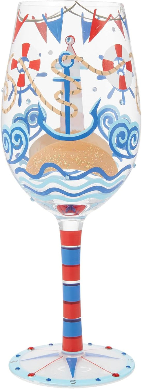 Enesco Lolita Designs Nautical Light House Hand-Painted Artisan Wine Glass, 15 Ounce, Multicolor...