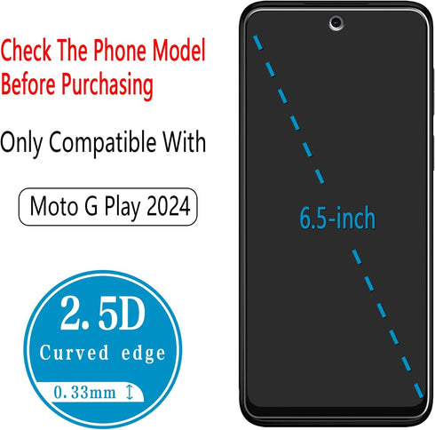 (2 Pack) HPTech Screen Protector Designed for Motorola Moto G Play (2024) Tempered Glass, 9H Hardness, Anti Scratch, Bubble Free, Case Friendly......