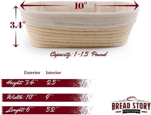 (10x6 inch) Oval Proofing Basket Set by Bread Story Oval Brotform Handmade Unbleached Natural Cane Bread Baking Kit with Cloth Liner Bread Baking ...